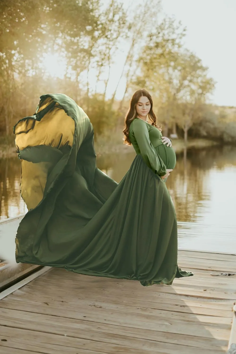 Dedysler Maternity Gown Dress for Photoshoot Long V Neck Photography with Split Soft Breathable Maxi Baby Shower Pregnancy