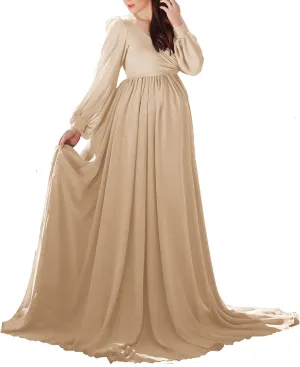 Dedysler Maternity Gown Dress for Photoshoot Long V Neck Photography with Split Soft Breathable Maxi Baby Shower Pregnancy