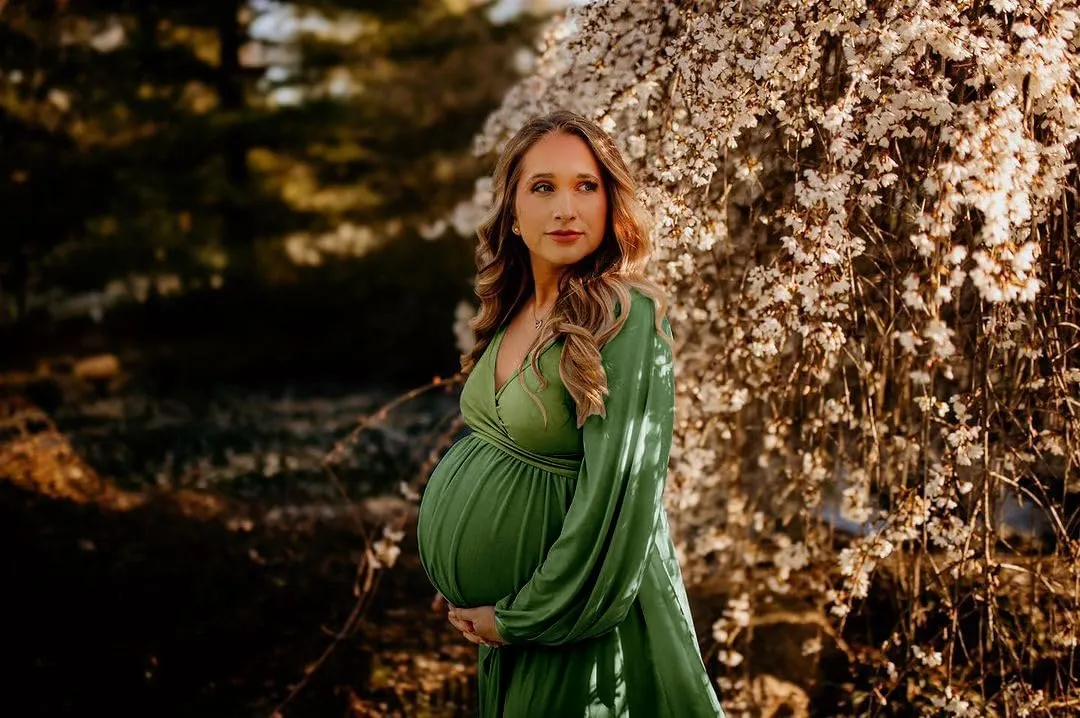 Dedysler Maternity Gown Dress for Photoshoot Long V Neck Photography with Split Soft Breathable Maxi Baby Shower Pregnancy
