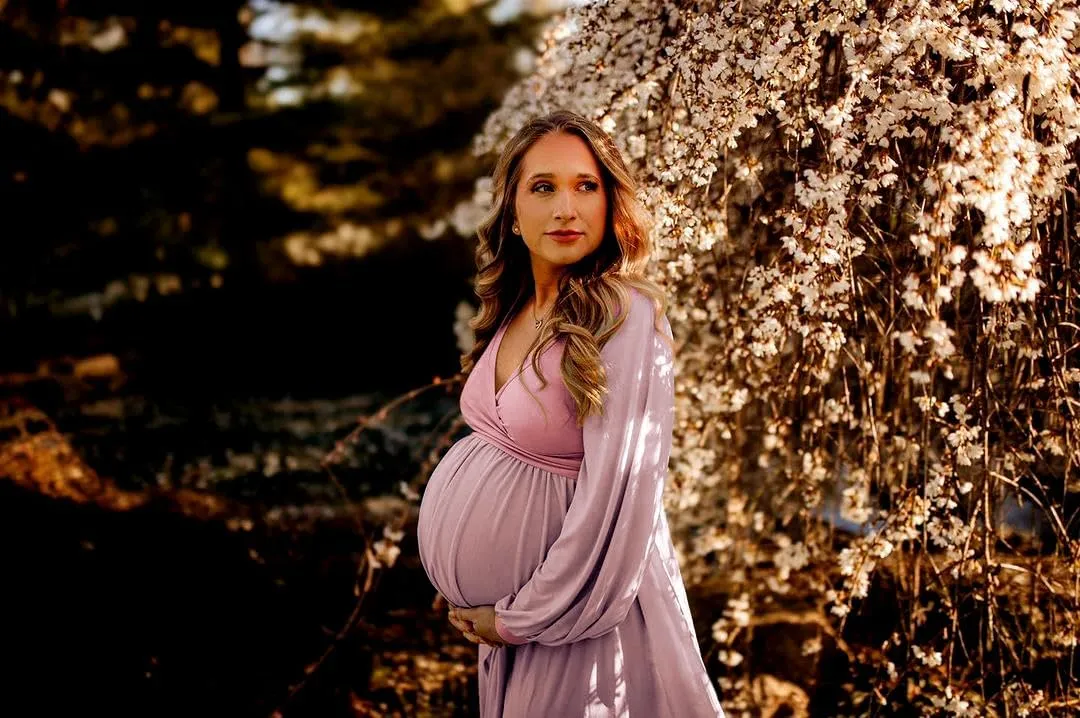 Dedysler Maternity Gown Dress for Photoshoot Long V Neck Photography with Split Soft Breathable Maxi Baby Shower Pregnancy