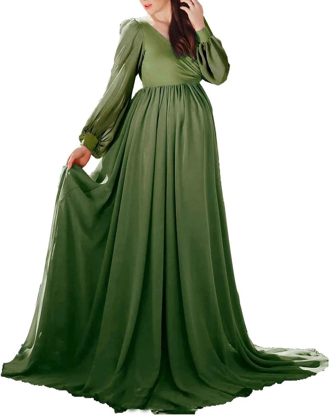 Dedysler Maternity Gown Dress for Photoshoot Long V Neck Photography with Split Soft Breathable Maxi Baby Shower Pregnancy