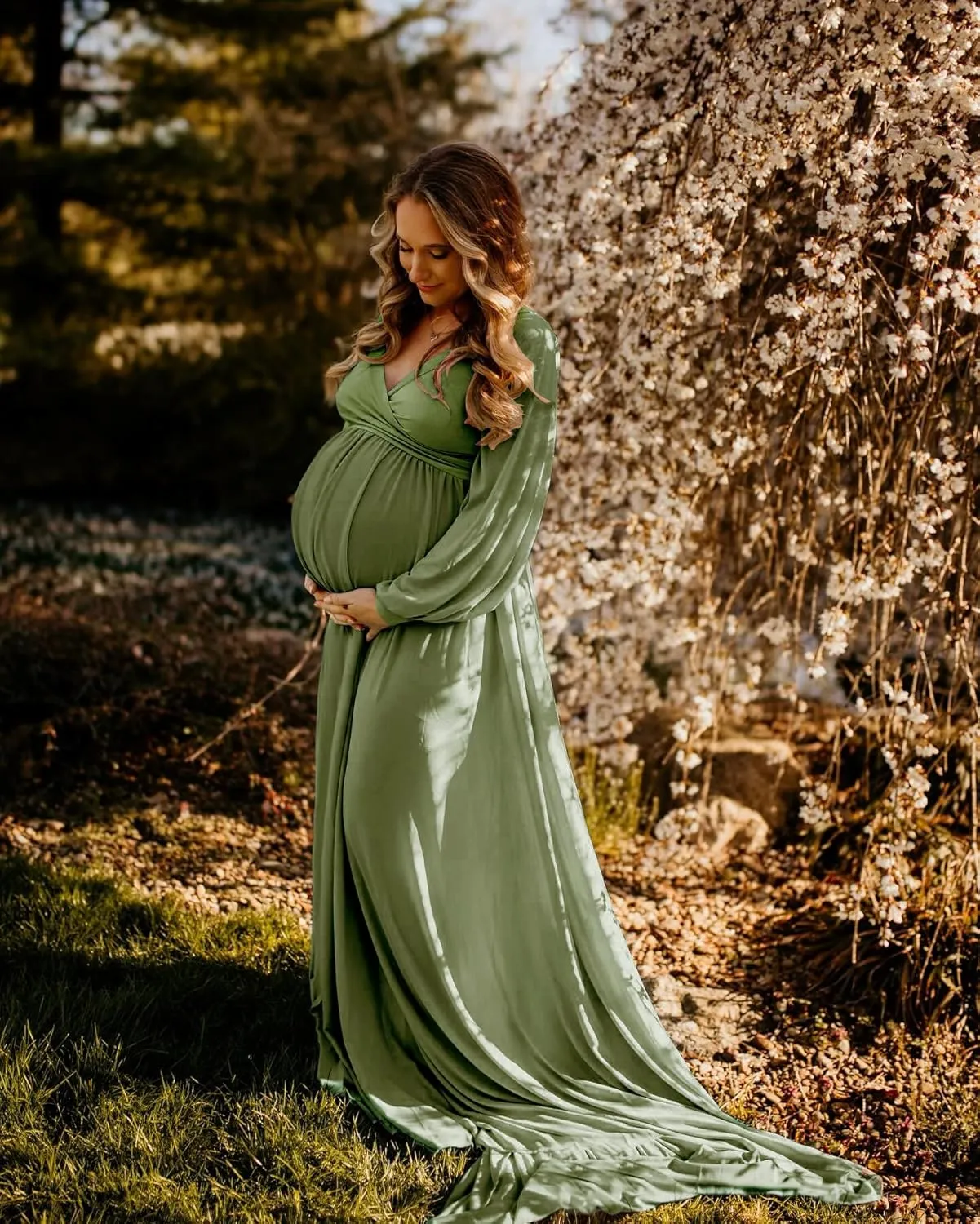 Dedysler Maternity Gown Dress for Photoshoot Long V Neck Photography with Split Soft Breathable Maxi Baby Shower Pregnancy