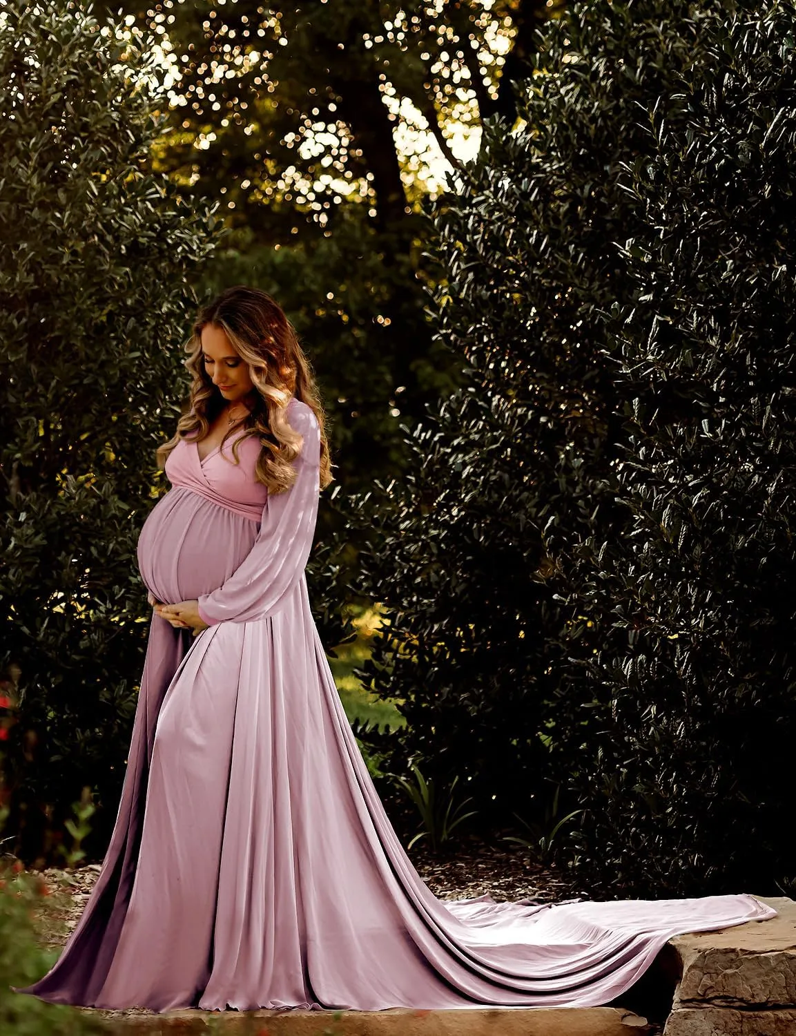Dedysler Maternity Gown Dress for Photoshoot Long V Neck Photography with Split Soft Breathable Maxi Baby Shower Pregnancy