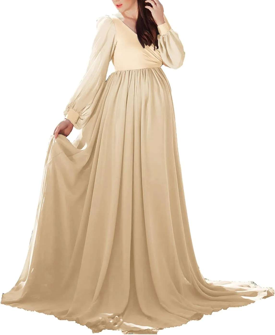 Dedysler Maternity Gown Dress for Photoshoot Long V Neck Photography with Split Soft Breathable Maxi Baby Shower Pregnancy