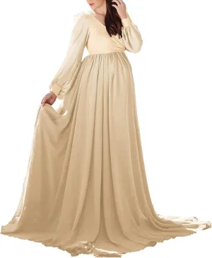 Dedysler Maternity Gown Dress for Photoshoot Long V Neck Photography with Split Soft Breathable Maxi Baby Shower Pregnancy