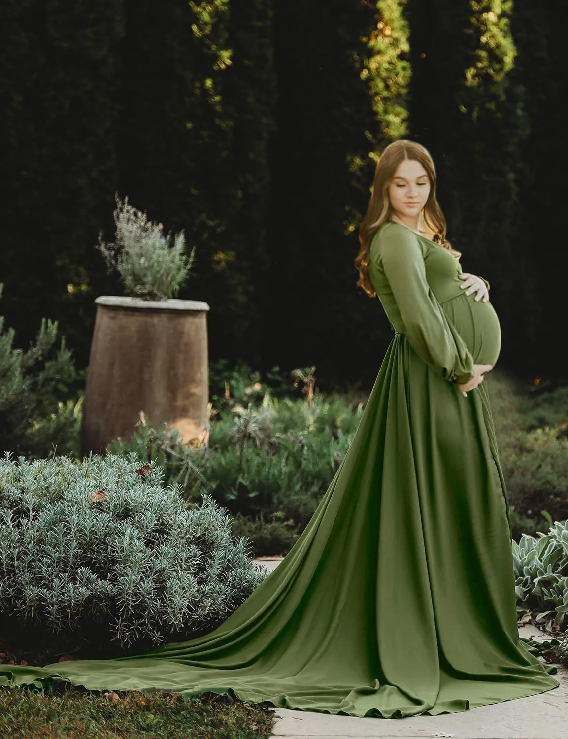 Dedysler Maternity Gown Dress for Photoshoot Long V Neck Photography with Split Soft Breathable Maxi Baby Shower Pregnancy