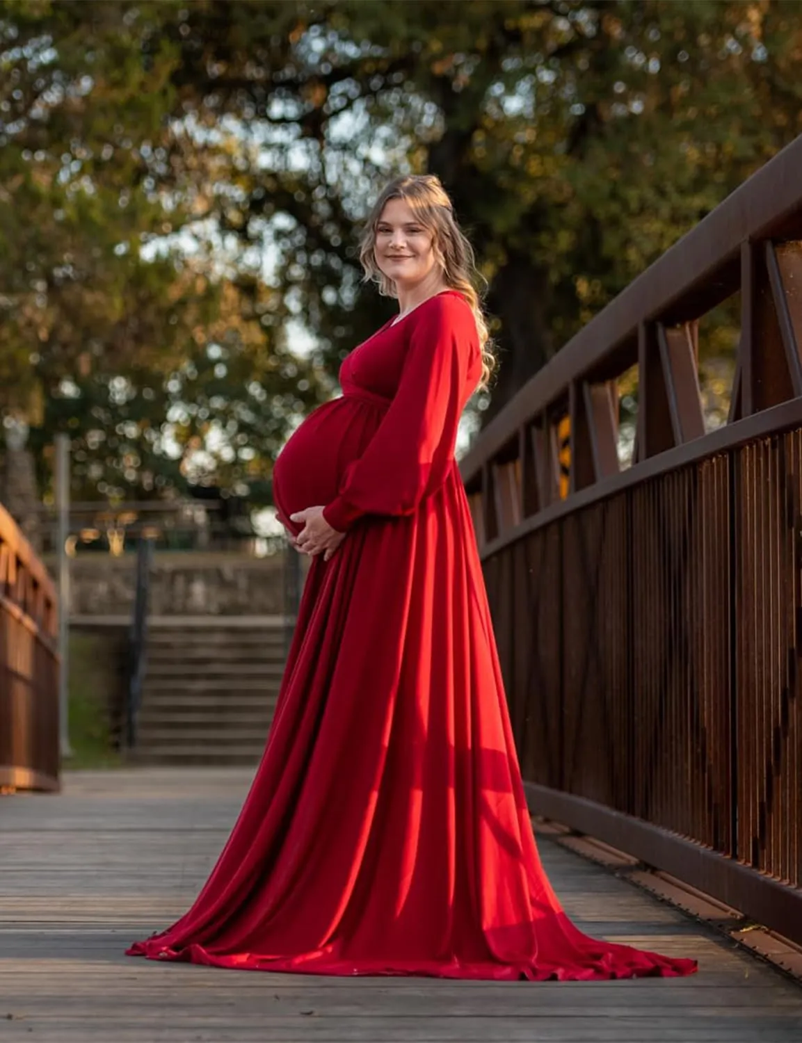 Dedysler Maternity Gowns Long Sleeves Baby Shower Dress for Photoshoot Wrap Split Sweetheart Maxi Photography