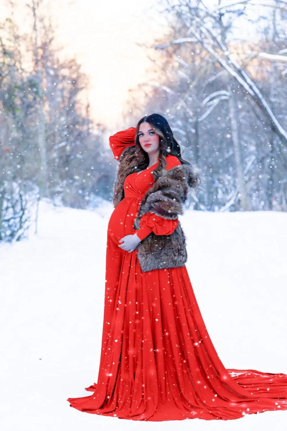 Dedysler Maternity Gowns Long Sleeves Baby Shower Dress for Photoshoot Wrap Split Sweetheart Maxi Photography