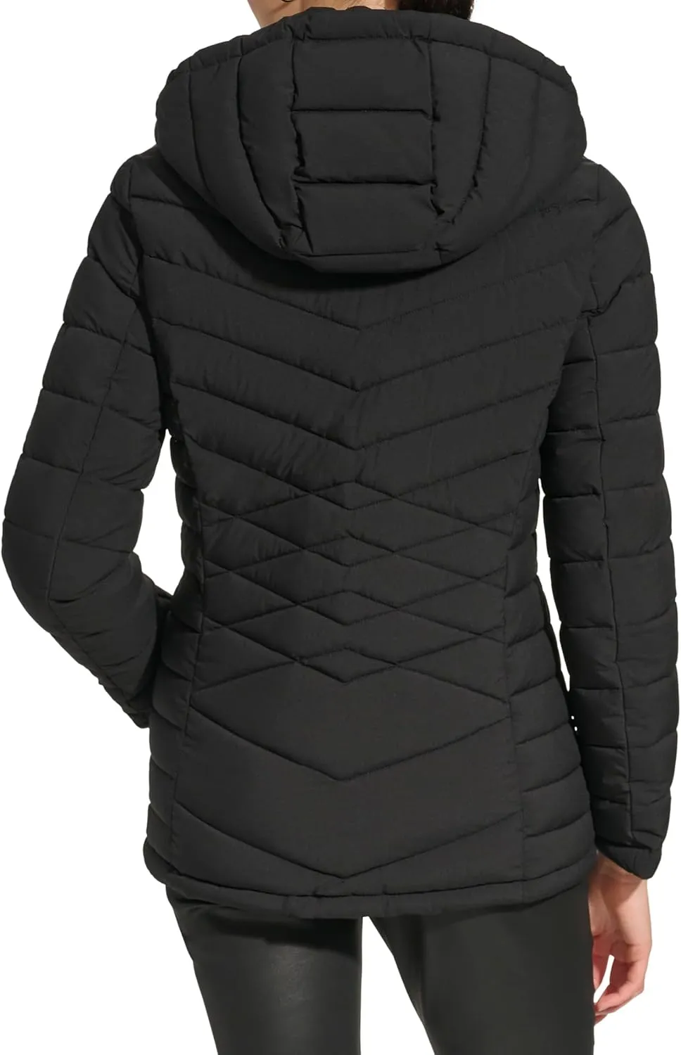 DKNY Womens Hooded Light-Weight Puffer