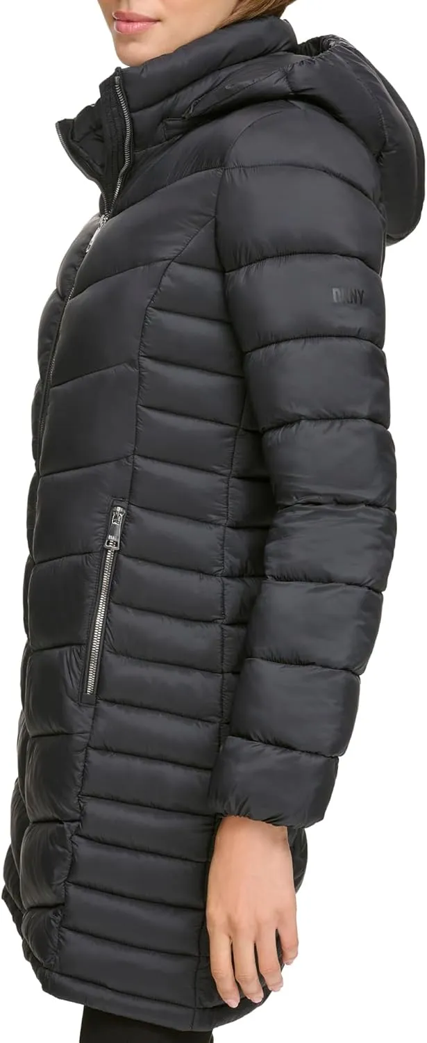 DKNY Womens Hooded Light-Weight Puffer