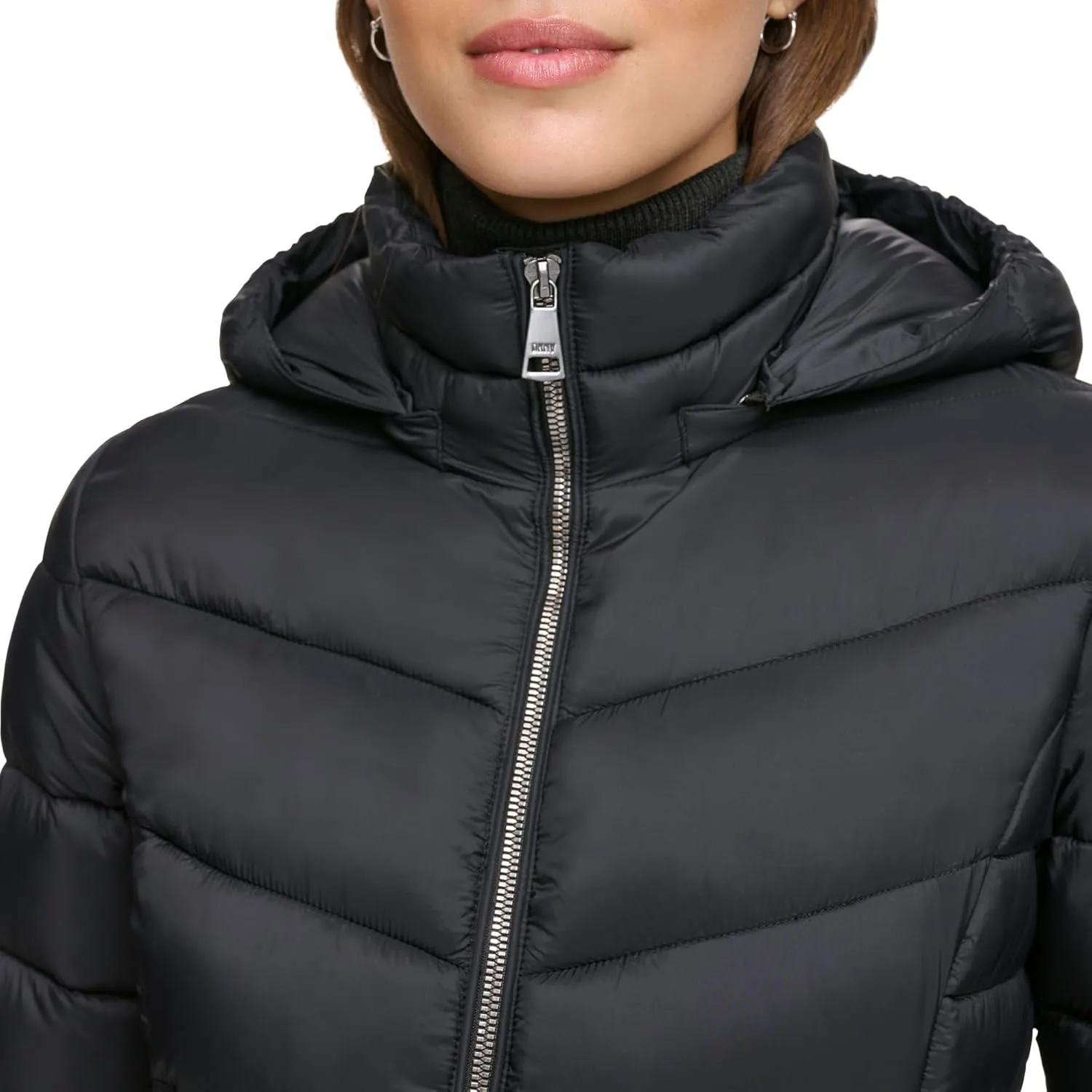 DKNY Womens Hooded Light-Weight Puffer