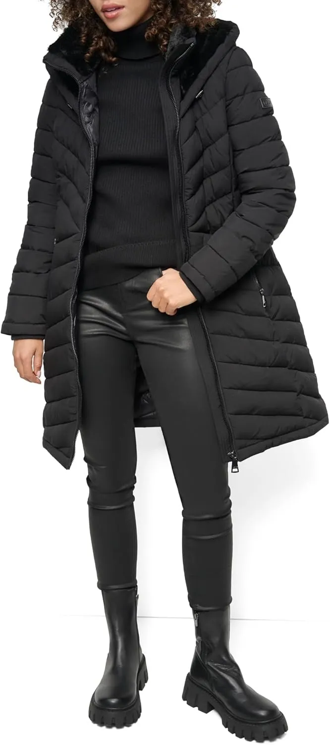 DKNY Women's Hooded Light-Weight Puffer