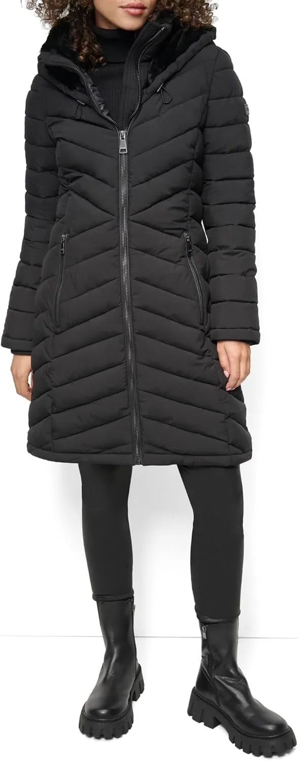 DKNY Women's Hooded Light-Weight Puffer