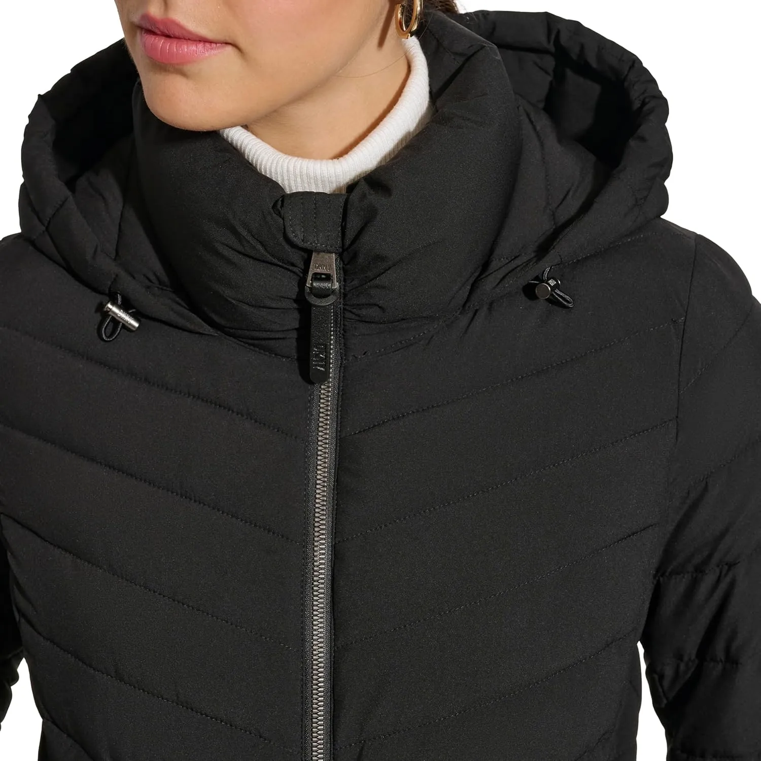 DKNY Womens Hooded Light-Weight Puffer