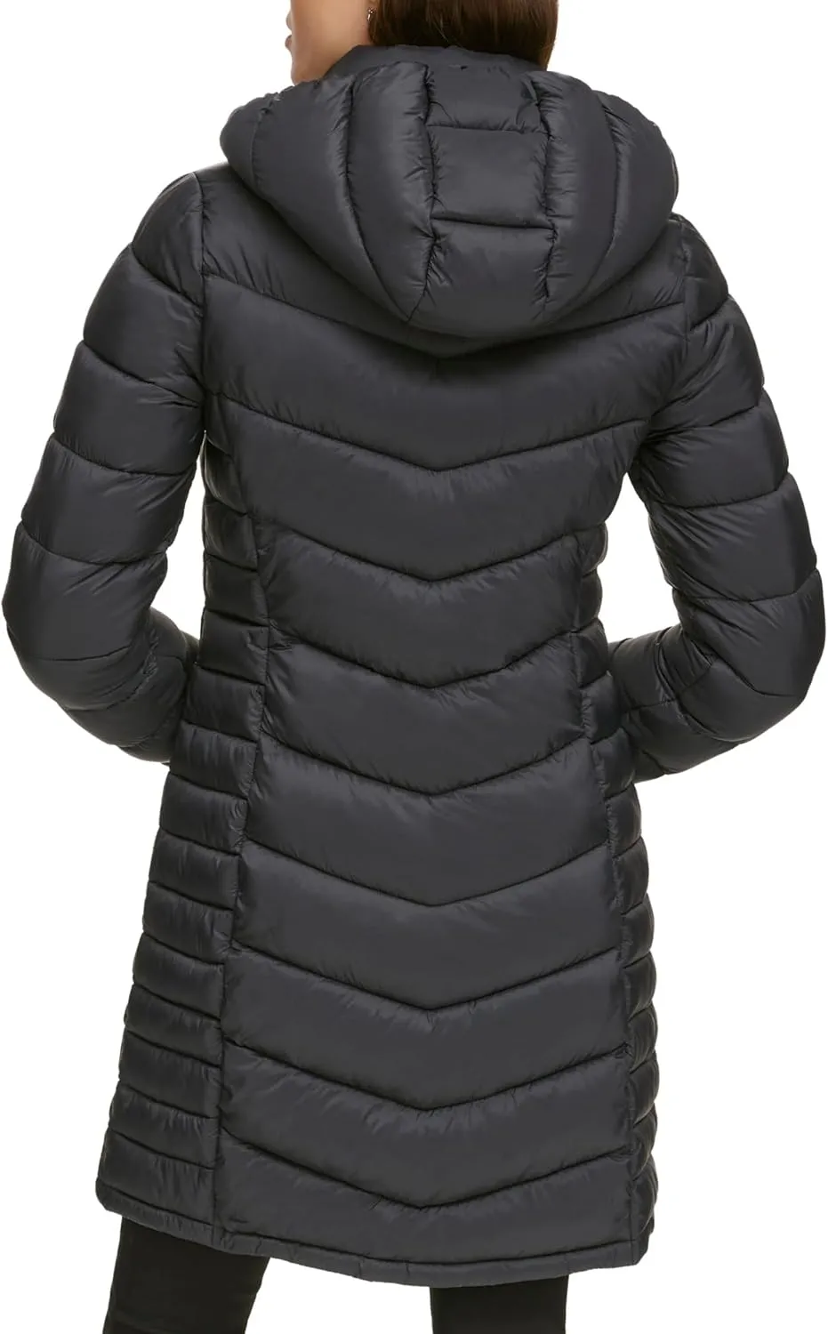 DKNY Womens Hooded Light-Weight Puffer