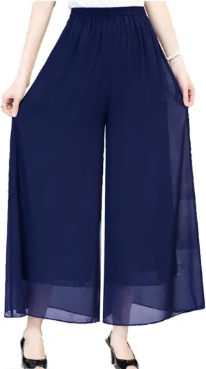 Fakanhui Women's Chiffon Wide Leg Palazzo Pants High Elastic Waist Casual Flowy Business Trousers