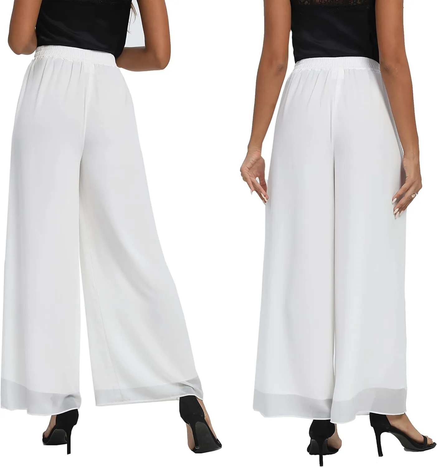 Fakanhui Women's Chiffon Wide Leg Palazzo Pants High Elastic Waist Casual Flowy Business Trousers