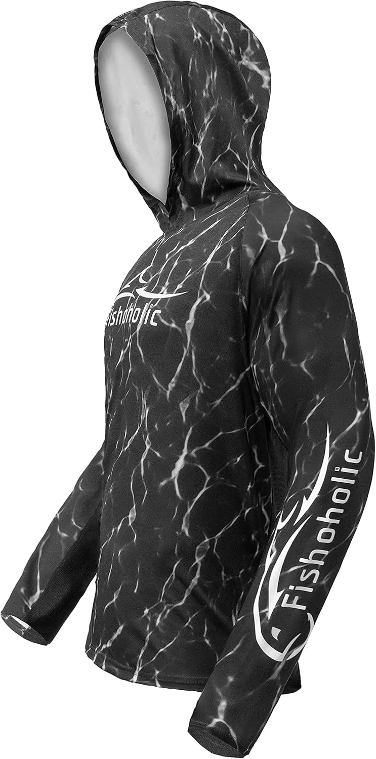 Fishoholic UPF 50 Performance Fishing Shirt - Long Sleeve Hoodie - Loose Keg Fit - Breathable Quick Dry Sun Protection