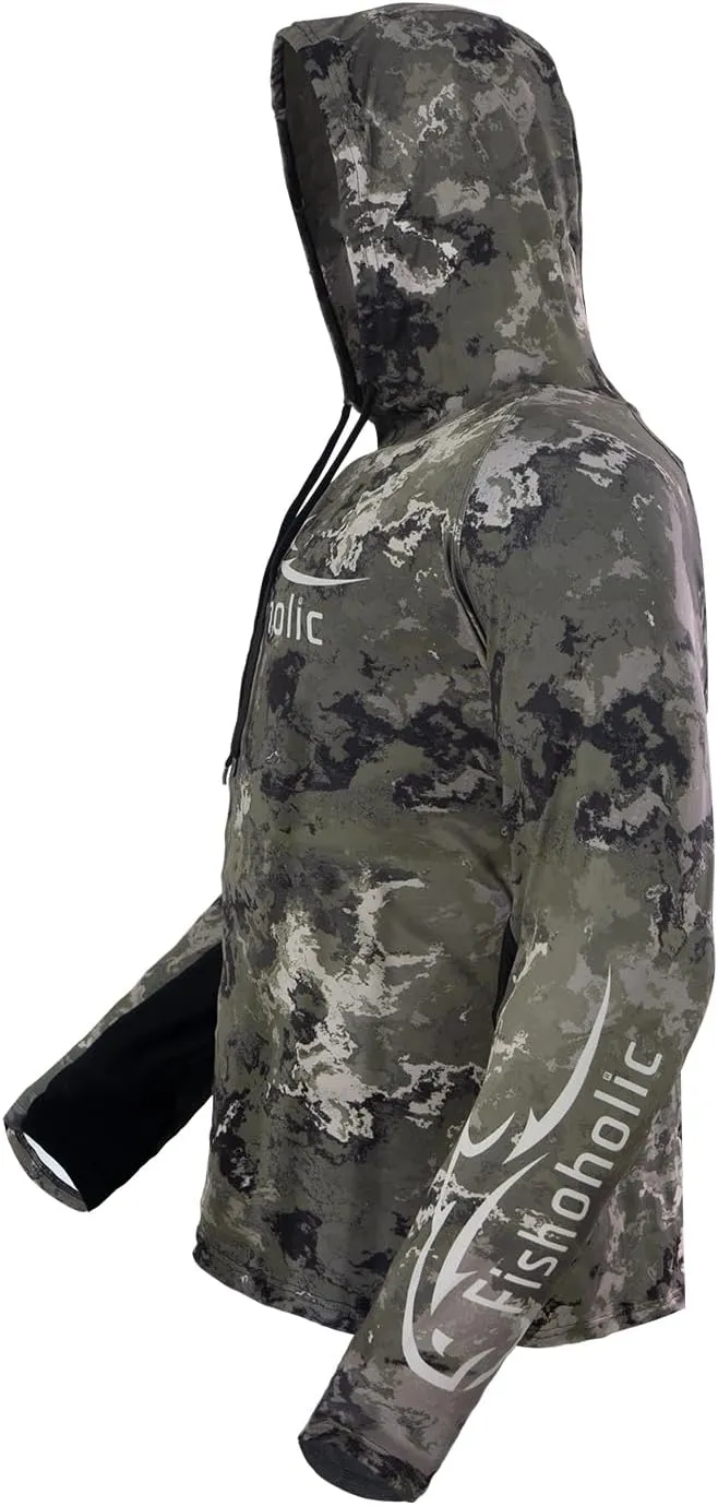 Fishoholic UPF 50 Performance Fishing Shirt - Long Sleeve Hoodie - Loose Keg Fit - Breathable Quick Dry Sun Protection