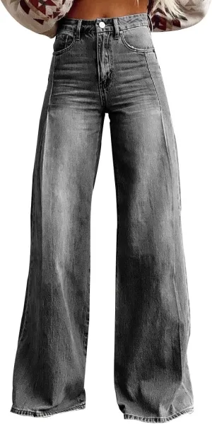 Flare Jeans for Women Wide Leg Jeans Woman Vintage Floral Print High Waisted Straight Stretch Pants with Pockets