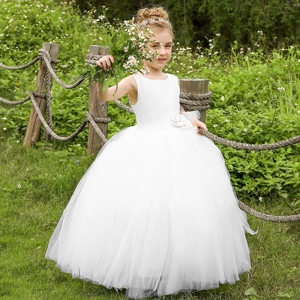 Flower Girl Dress Birthday Tutu Pageant Tulle Princess Ball Gowns Party Wedding Kids Satin Dresses