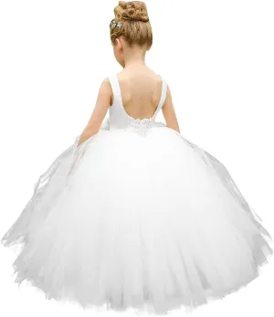 Flower Girl Dress Birthday Tutu Pageant Tulle Princess Ball Gowns Party Wedding Kids Satin Dresses