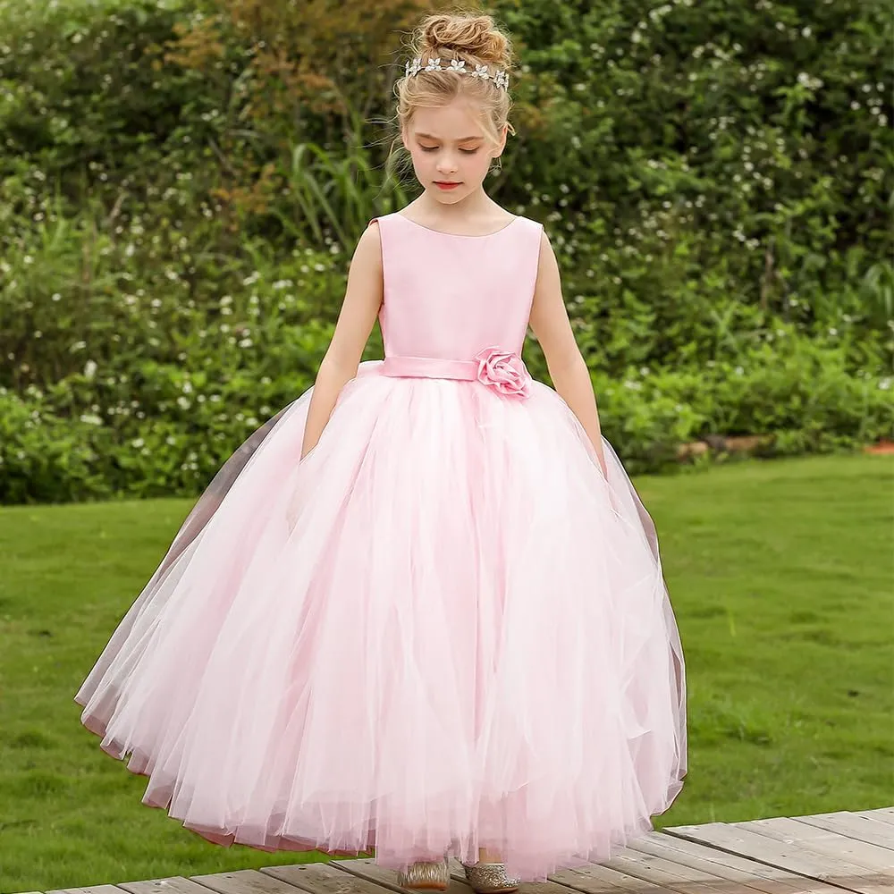 Flower Girl Dress Birthday Tutu Pageant Tulle Princess Ball Gowns Party Wedding Kids Satin Dresses