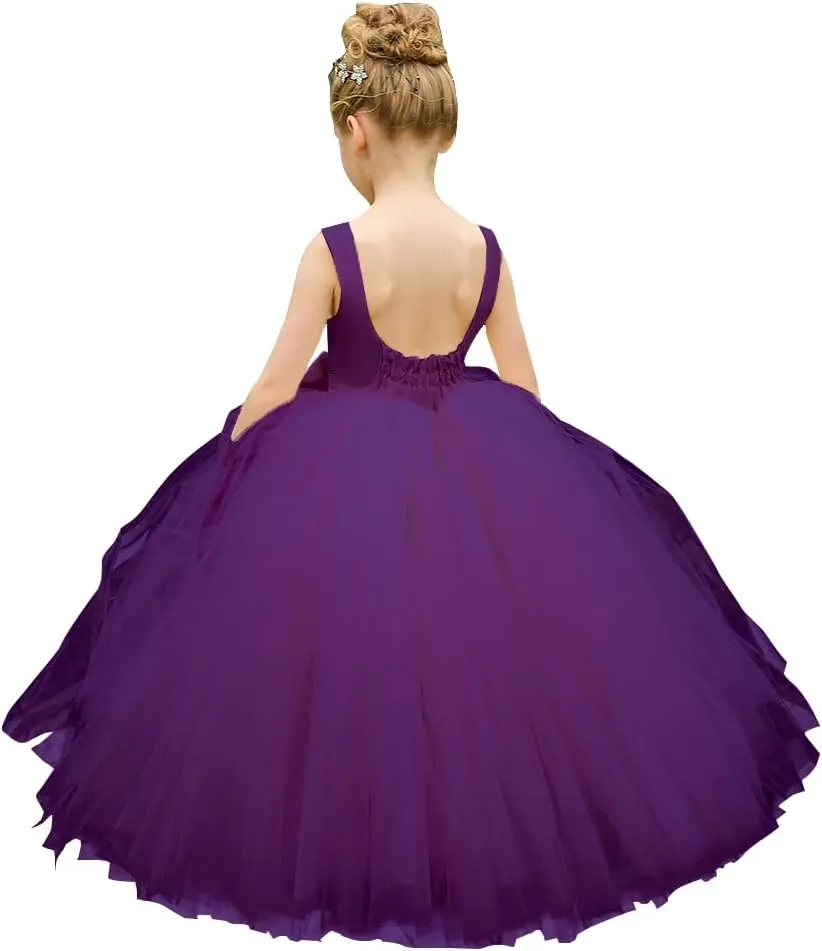 Flower Girl Dress Birthday Tutu Pageant Tulle Princess Ball Gowns Party Wedding Kids Satin Dresses