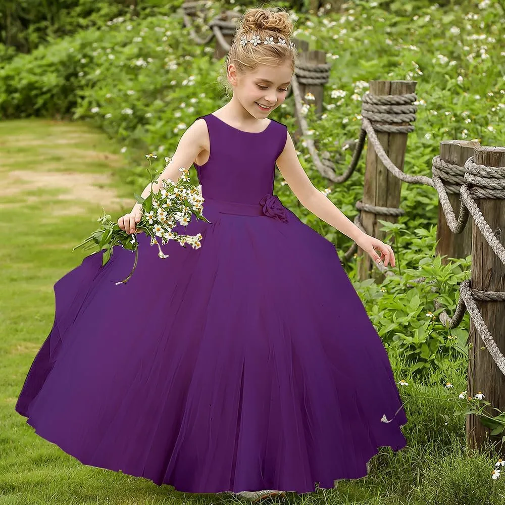 Flower Girl Dress Birthday Tutu Pageant Tulle Princess Ball Gowns Party Wedding Kids Satin Dresses