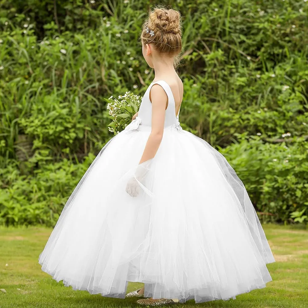 Flower Girl Dress Birthday Tutu Pageant Tulle Princess Ball Gowns Party Wedding Kids Satin Dresses