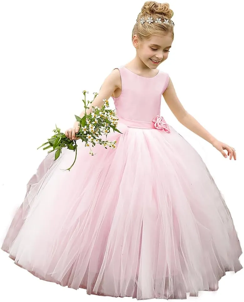 Flower Girl Dress Birthday Tutu Pageant Tulle Princess Ball Gowns Party Wedding Kids Satin Dresses