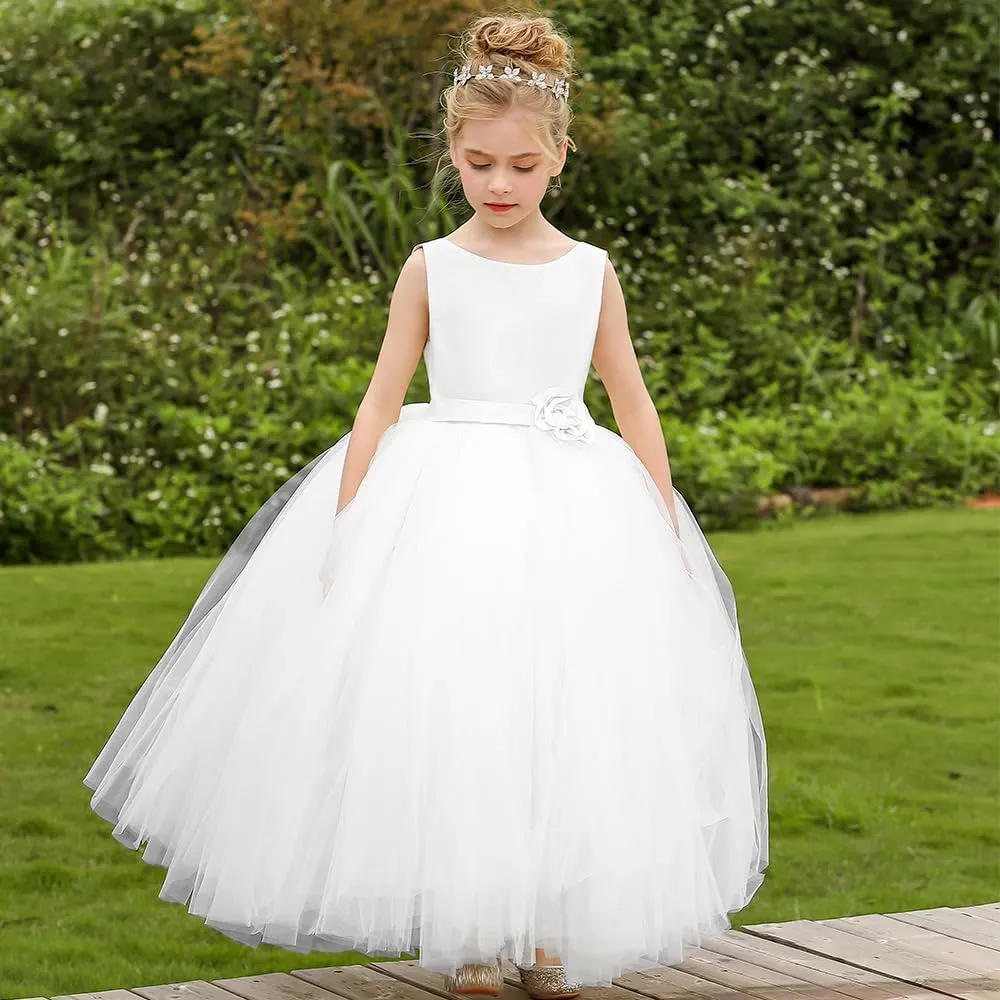 Flower Girl Dress Birthday Tutu Pageant Tulle Princess Ball Gowns Party Wedding Kids Satin Dresses