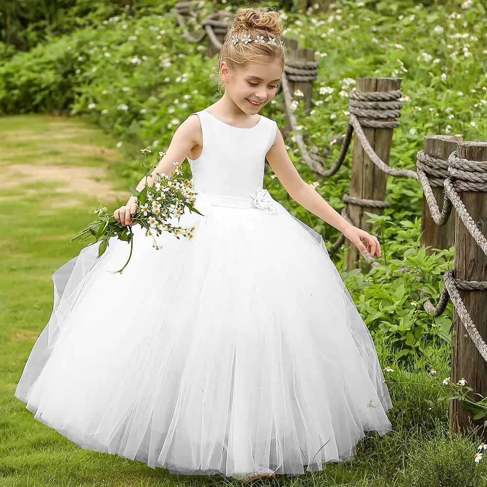 Flower Girl Dress Birthday Tutu Pageant Tulle Princess Ball Gowns Party Wedding Kids Satin Dresses