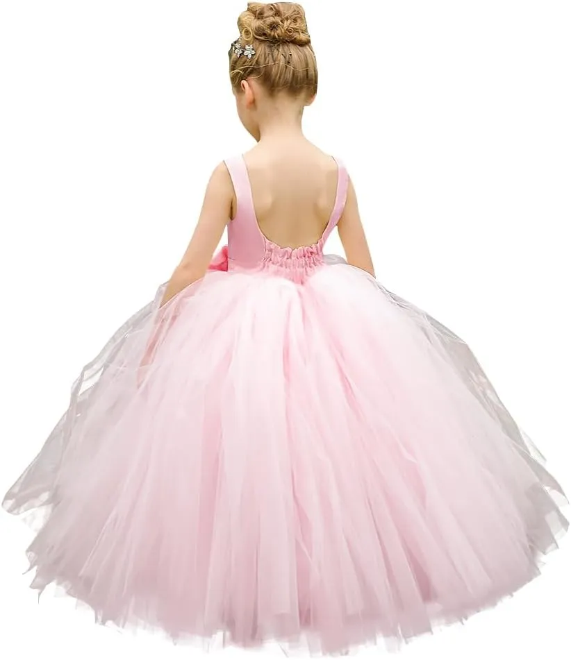 Flower Girl Dress Birthday Tutu Pageant Tulle Princess Ball Gowns Party Wedding Kids Satin Dresses