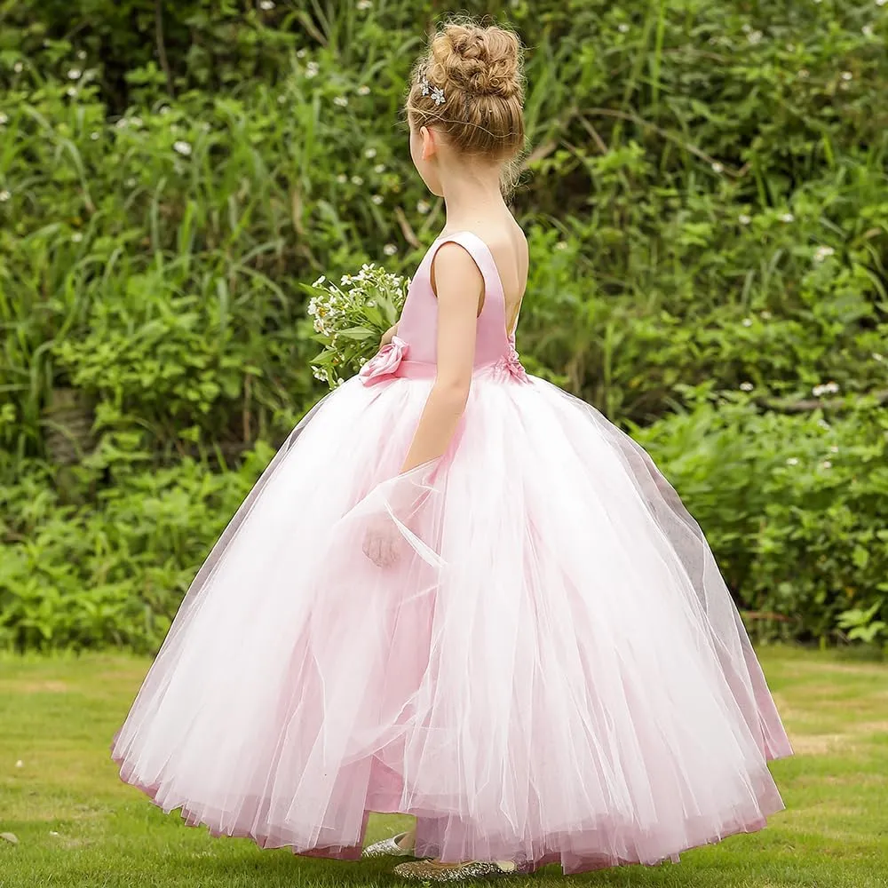 Flower Girl Dress Birthday Tutu Pageant Tulle Princess Ball Gowns Party Wedding Kids Satin Dresses