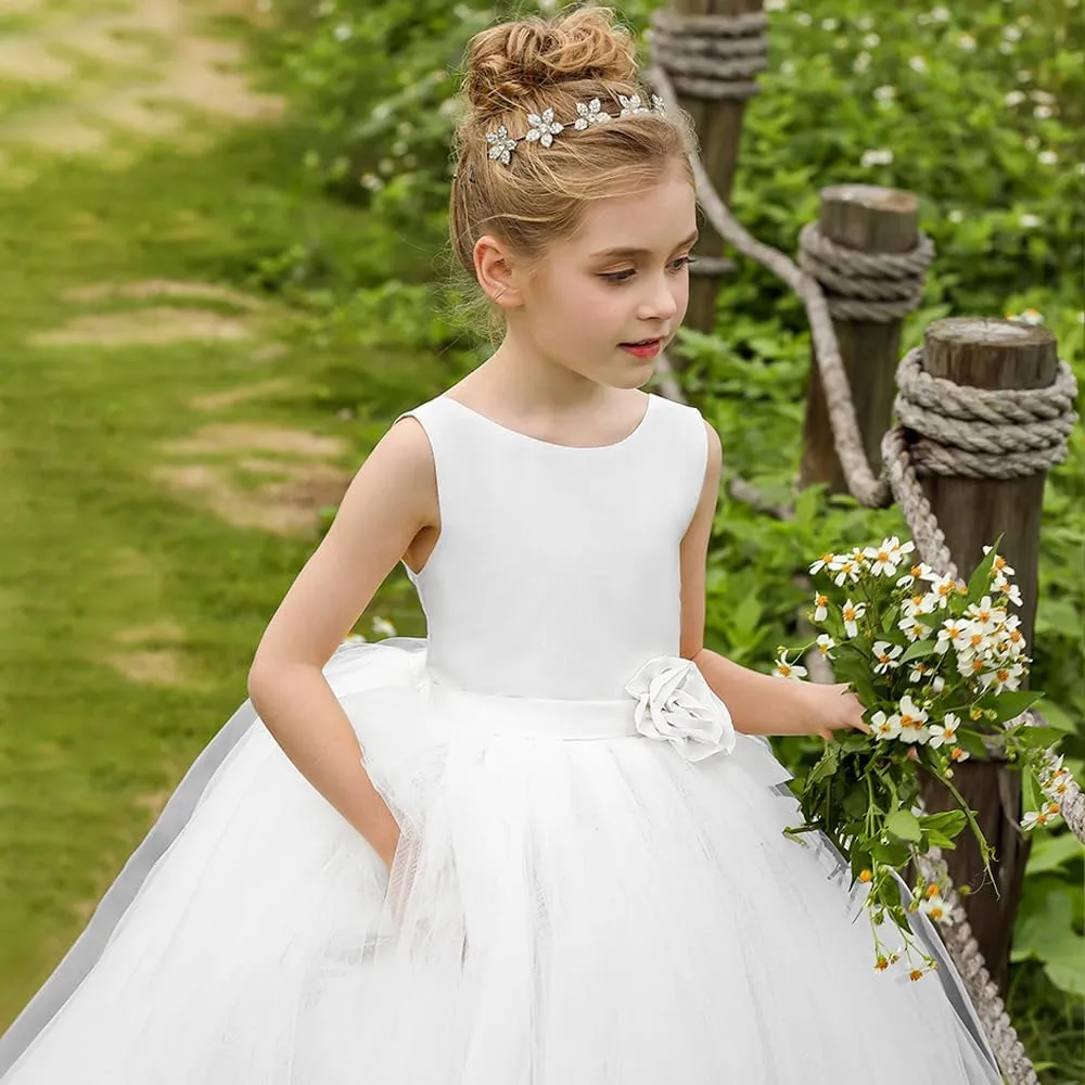 Flower Girl Dress Birthday Tutu Pageant Tulle Princess Ball Gowns Party Wedding Kids Satin Dresses