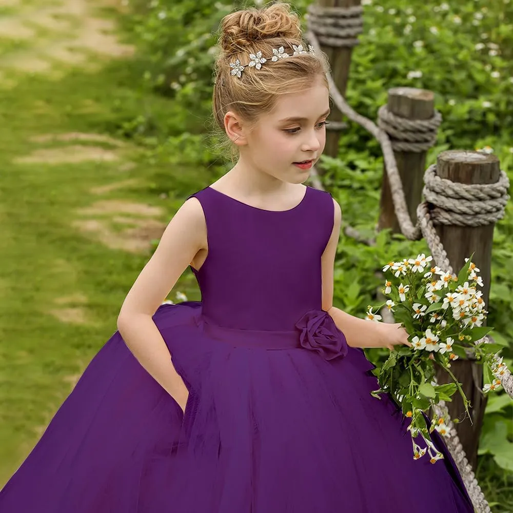 Flower Girl Dress Birthday Tutu Pageant Tulle Princess Ball Gowns Party Wedding Kids Satin Dresses