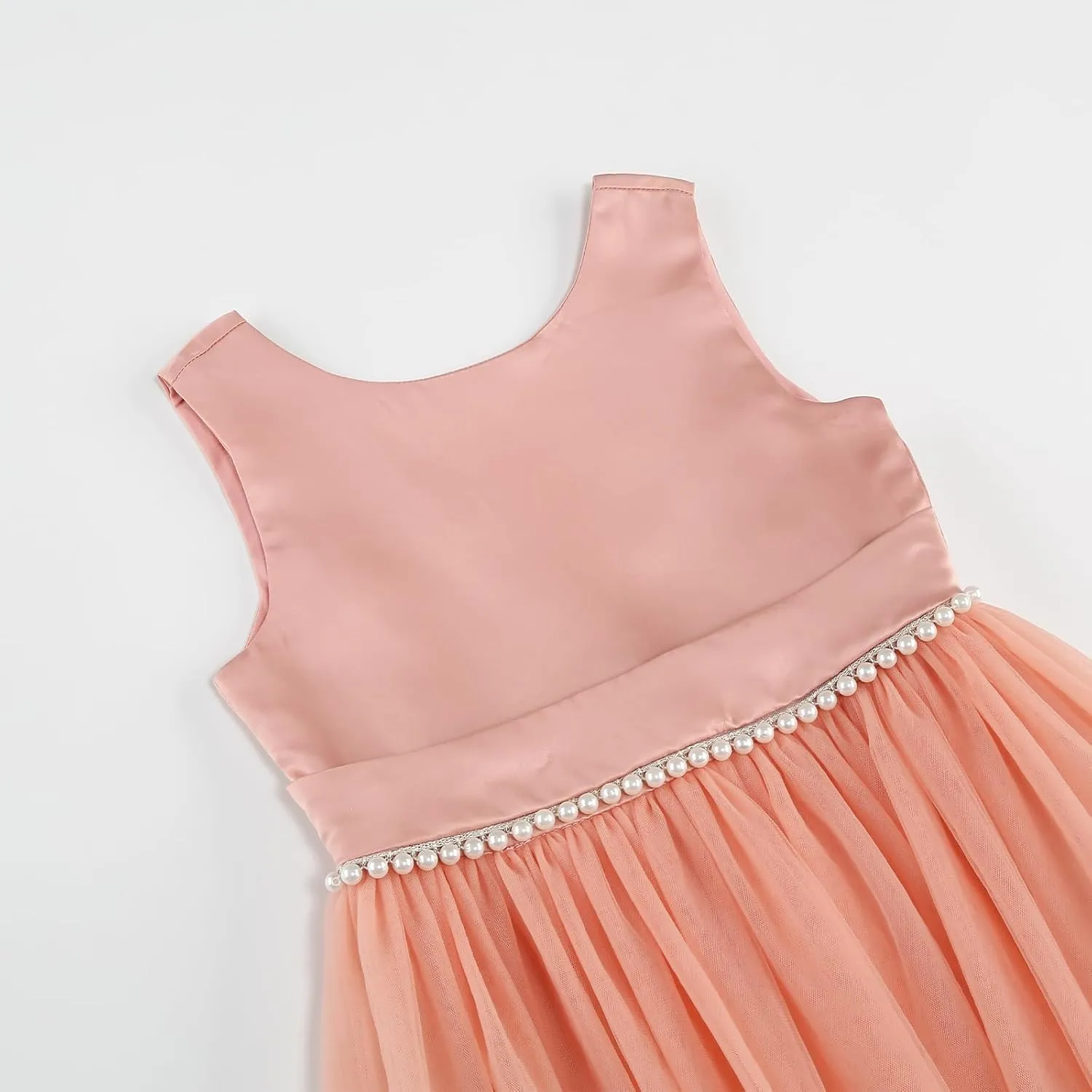 Flower Girl Dress Girls Dresses Wedding Satin V-Back Pearls for Pageant Prom Ball Gowns Party