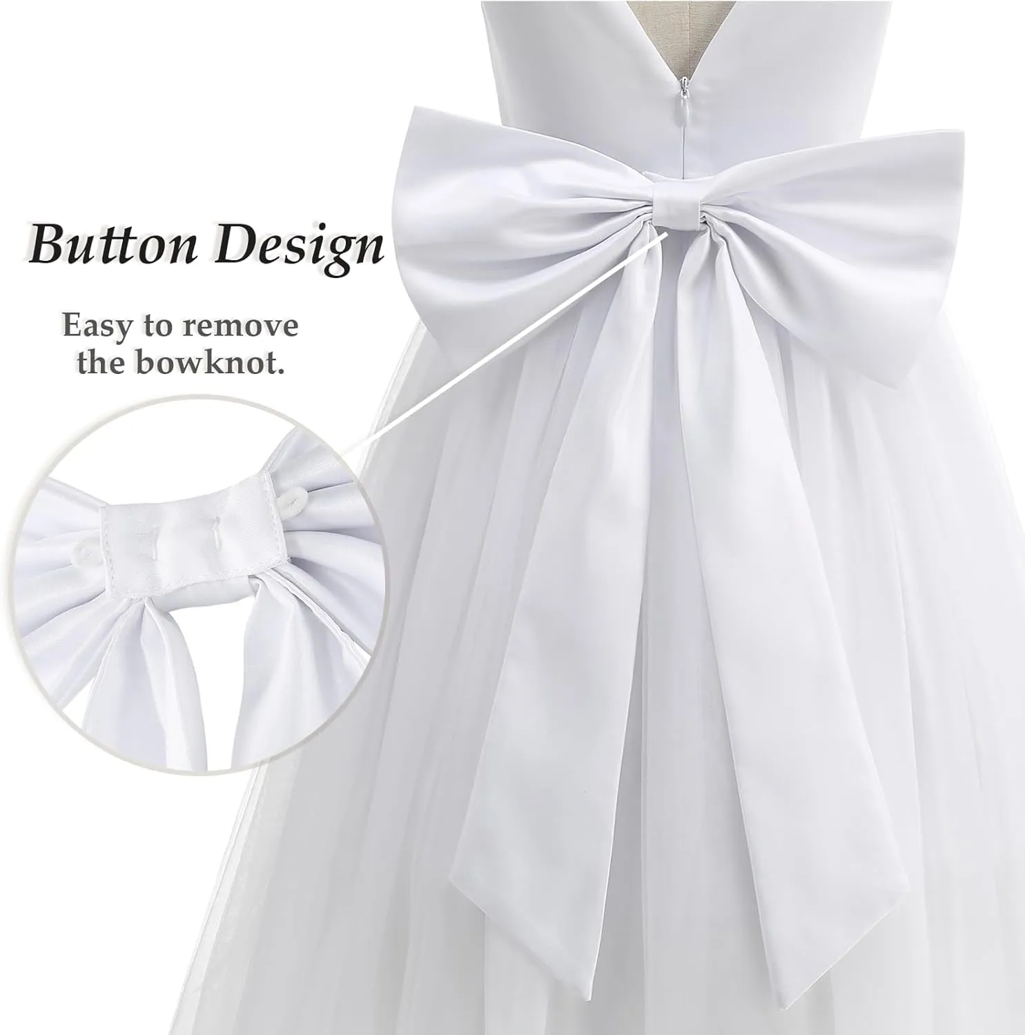 Flower Girl Dress Girls Dresses Wedding Satin V-Back Pearls for Pageant Prom Ball Gowns Party