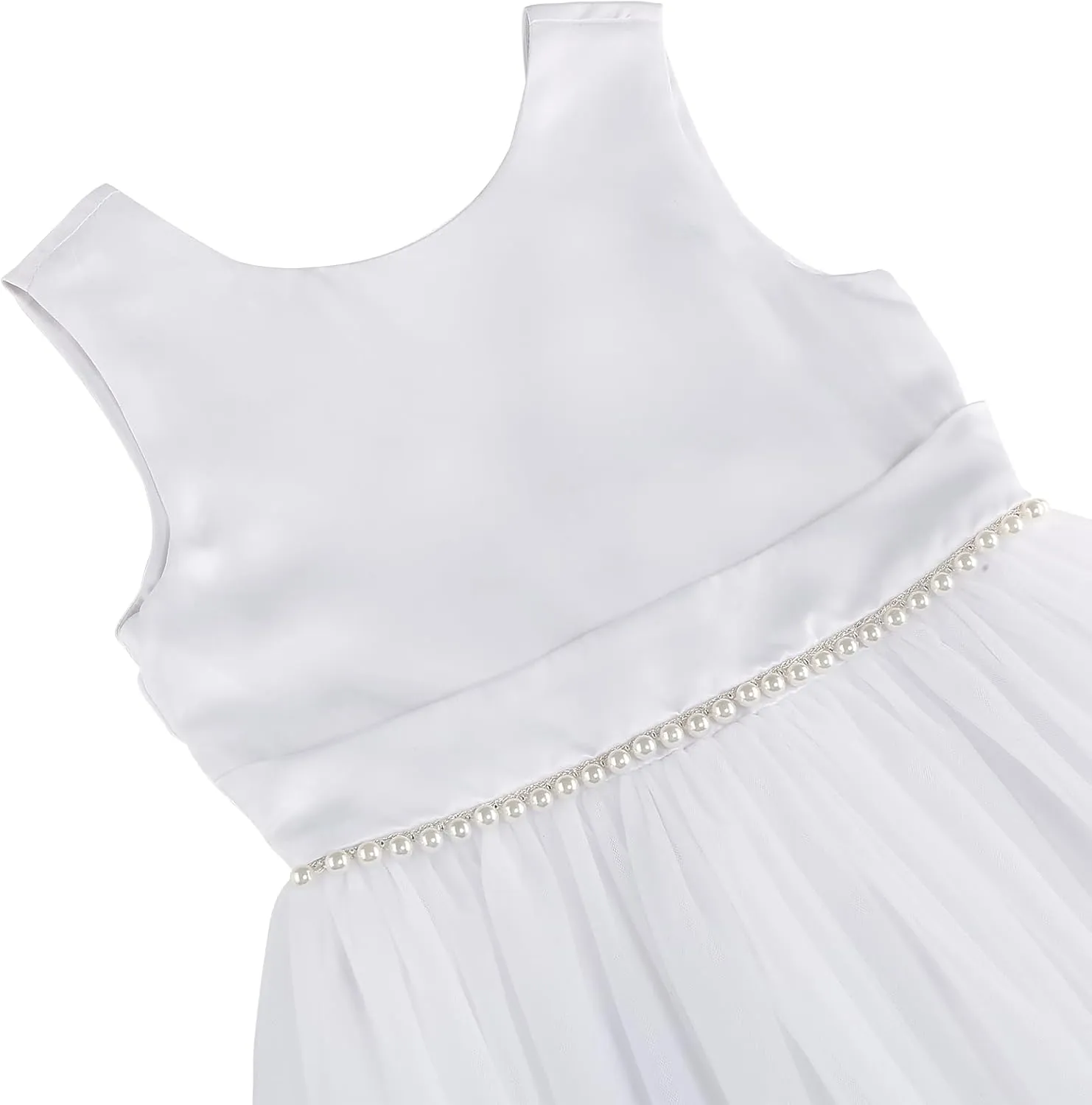 Flower Girl Dress Girls Dresses Wedding Satin V-Back Pearls for Pageant Prom Ball Gowns Party