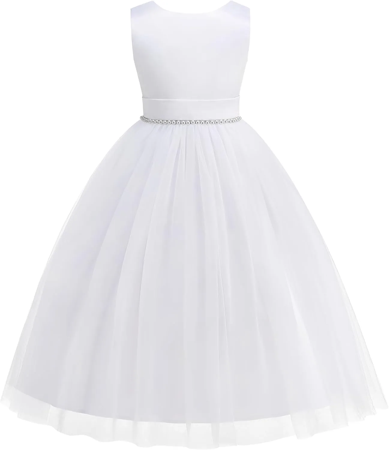 Flower Girl Dress Girls Dresses Wedding Satin V-Back Pearls for Pageant Prom Ball Gowns Party