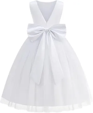 Flower Girl Dress Girls Dresses Wedding Satin V-Back Pearls for Pageant Prom Ball Gowns Party