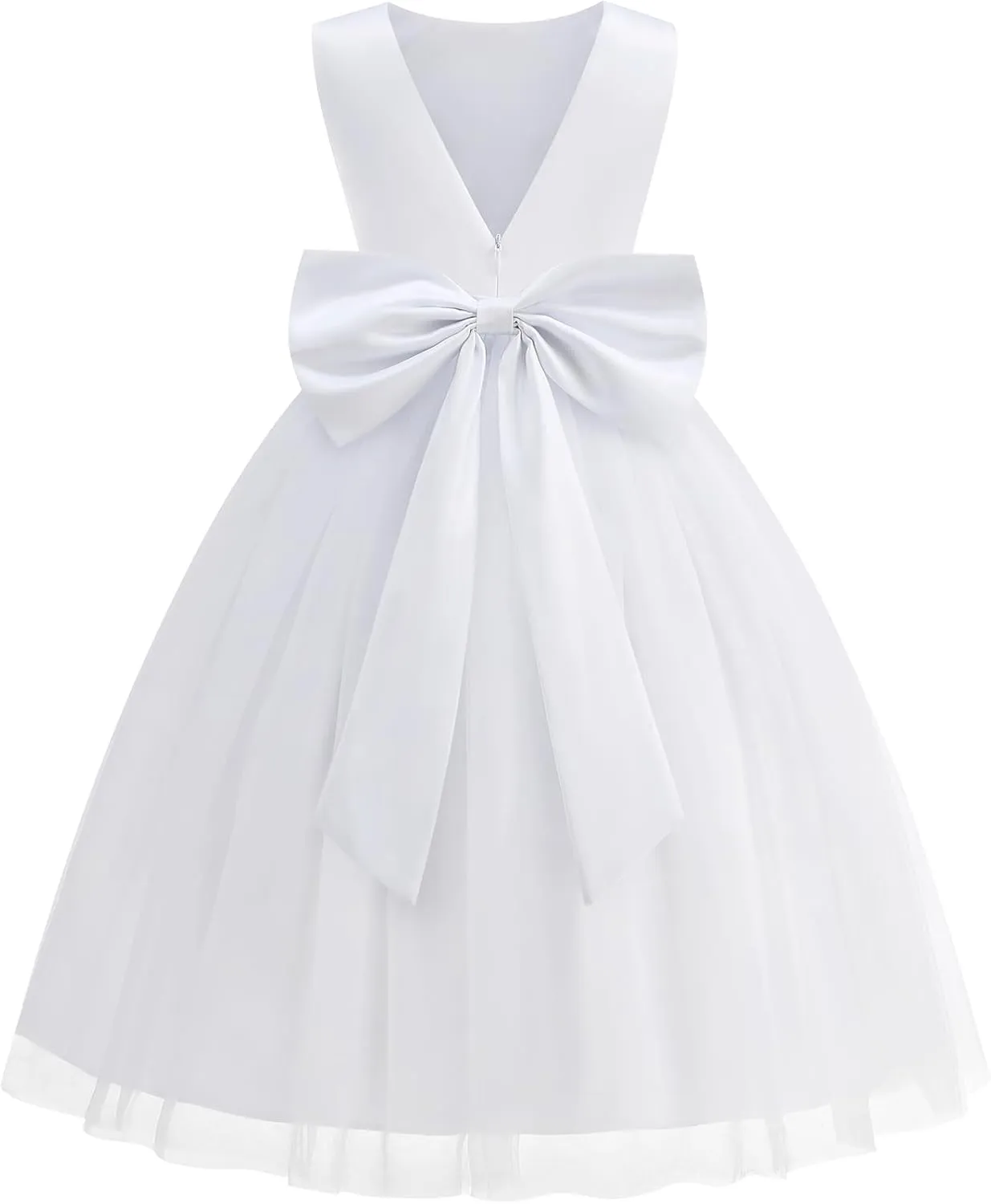 Flower Girl Dress Girls Dresses Wedding Satin V-Back Pearls for Pageant Prom Ball Gowns Party