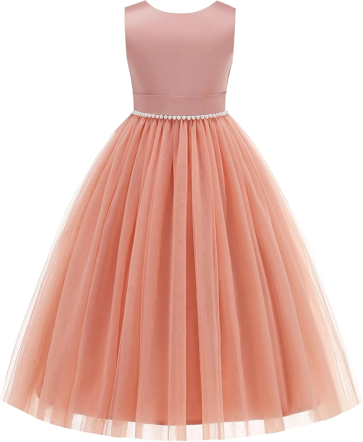 Flower Girl Dress Girls Dresses Wedding Satin V-Back Pearls for Pageant Prom Ball Gowns Party