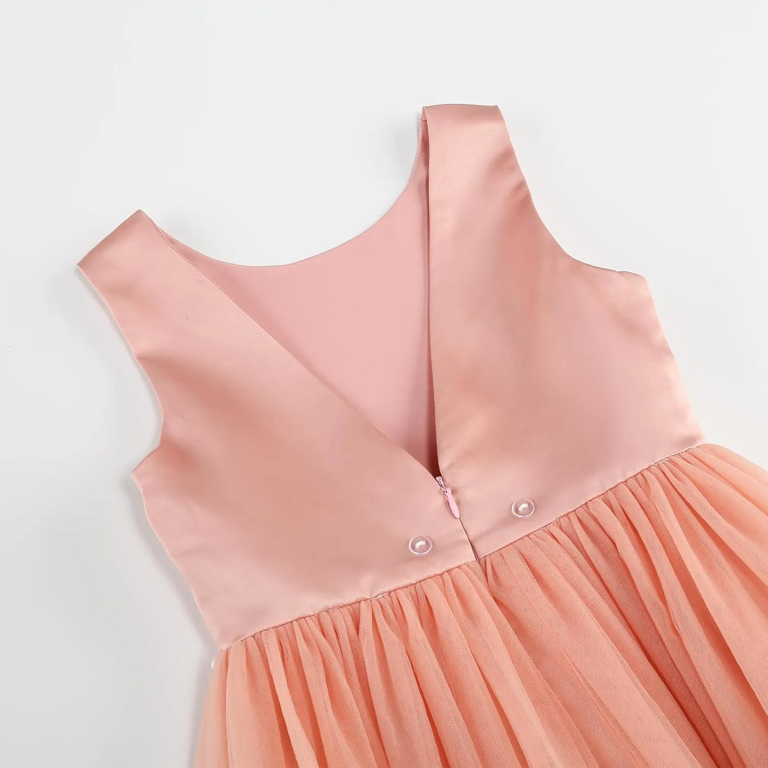 Flower Girl Dress Girls Dresses Wedding Satin V-Back Pearls for Pageant Prom Ball Gowns Party