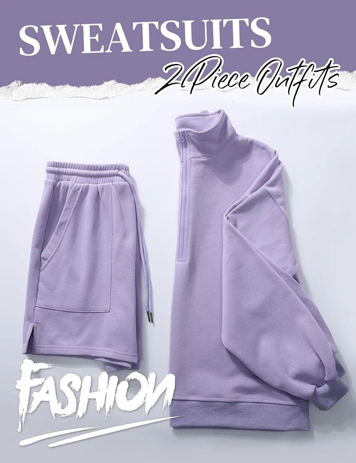 Flygo Women's Cotton 2 Piece Outfits Sweatsuit Lounge Sets Half Zip Crop Top and High Waisted Shorts Sweatshirt Tracksuit