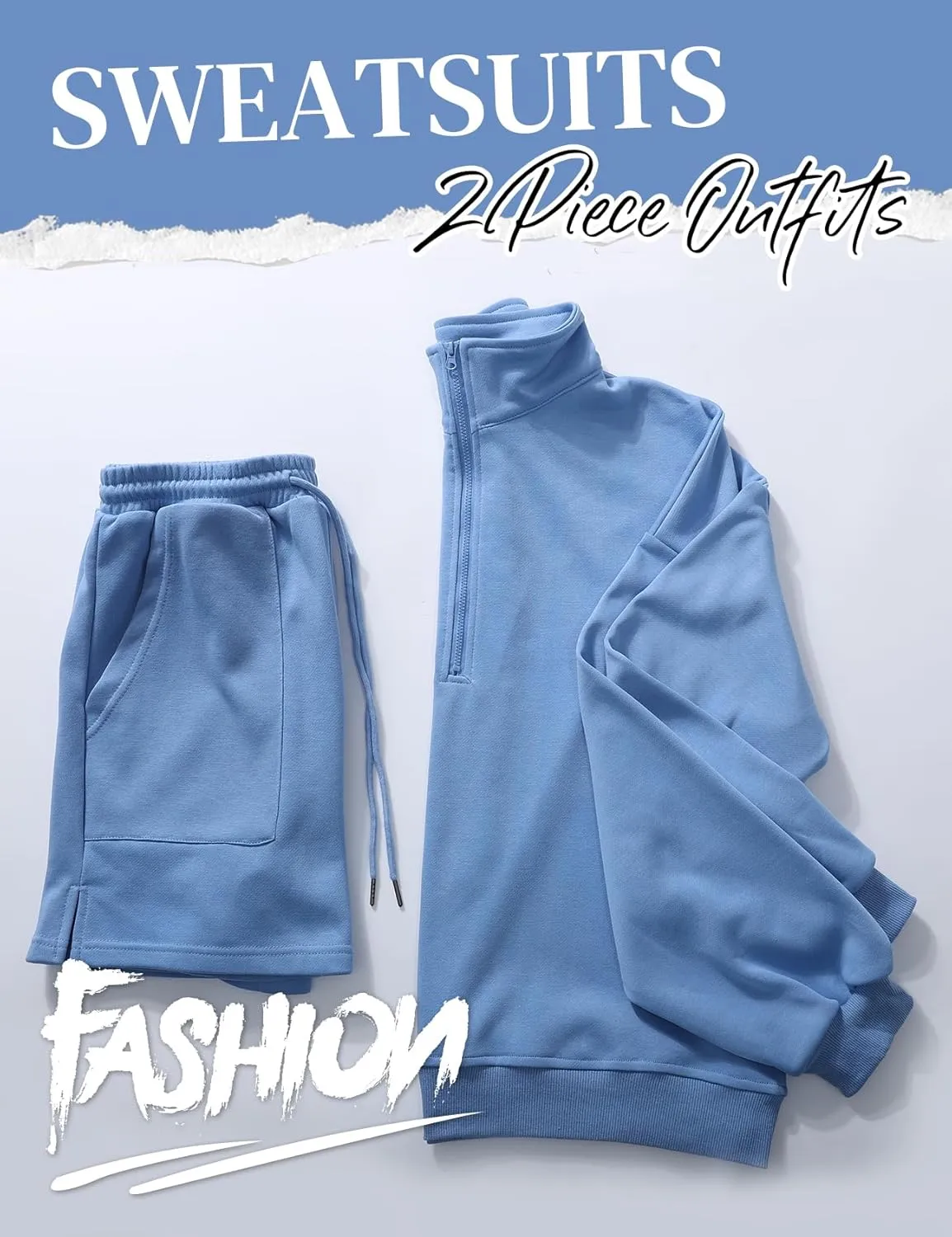 Flygo Women's Cotton 2 Piece Outfits Sweatsuit Lounge Sets Half Zip Crop Top and High Waisted Shorts Sweatshirt Tracksuit
