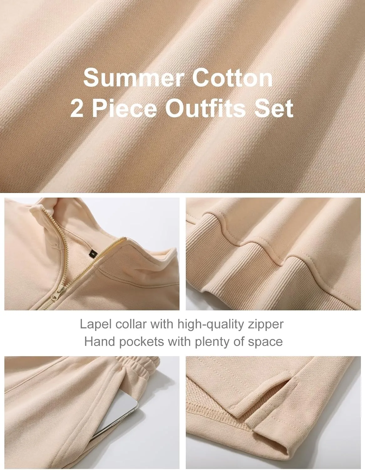 Flygo Women's Cotton 2 Piece Outfits Sweatsuit Lounge Sets Half Zip Crop Top and High Waisted Shorts Sweatshirt Tracksuit