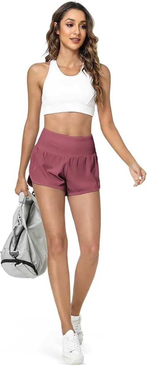 GYM RAINBOW Womens High Waisted Athletic Shorts Lightweight Quick Dry Workout Gym Running Shorts with Pockets