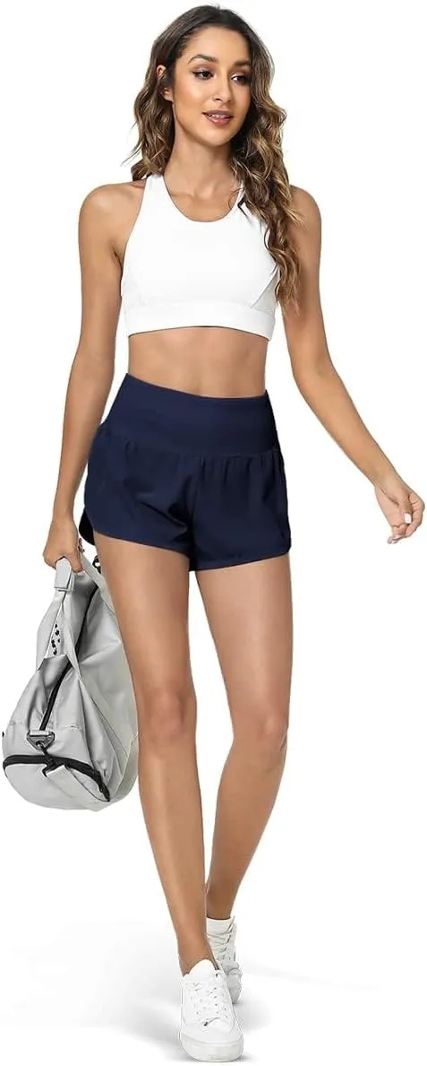 GYM RAINBOW Womens High Waisted Athletic Shorts Lightweight Quick Dry Workout Gym Running Shorts with Pockets